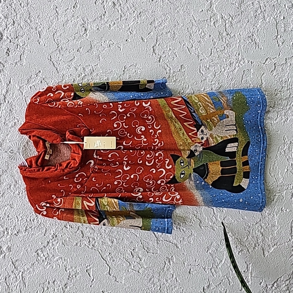 NEW NWT Aryeh Orange Kitty Cat Boho Dress Size Medium